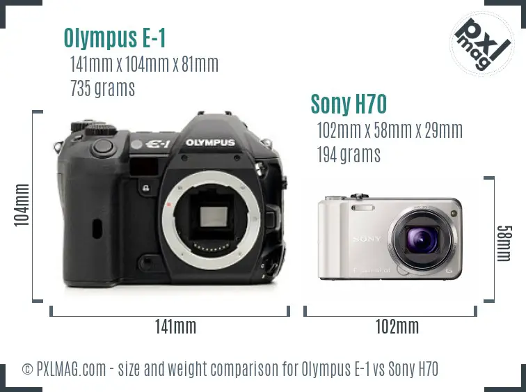 Olympus E-1 vs Sony H70 size comparison