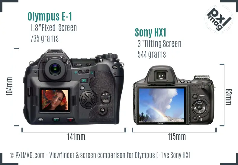 Olympus E-1 vs Sony HX1 Screen and Viewfinder comparison