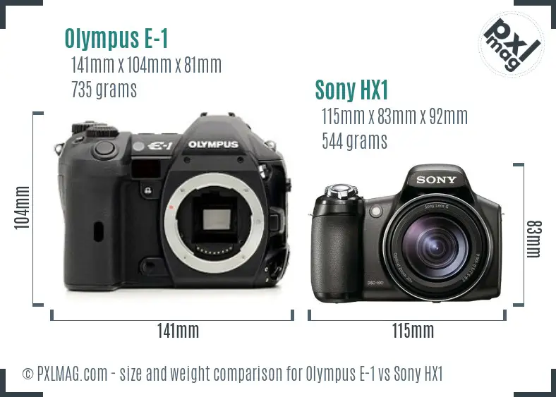 Olympus E-1 vs Sony HX1 size comparison