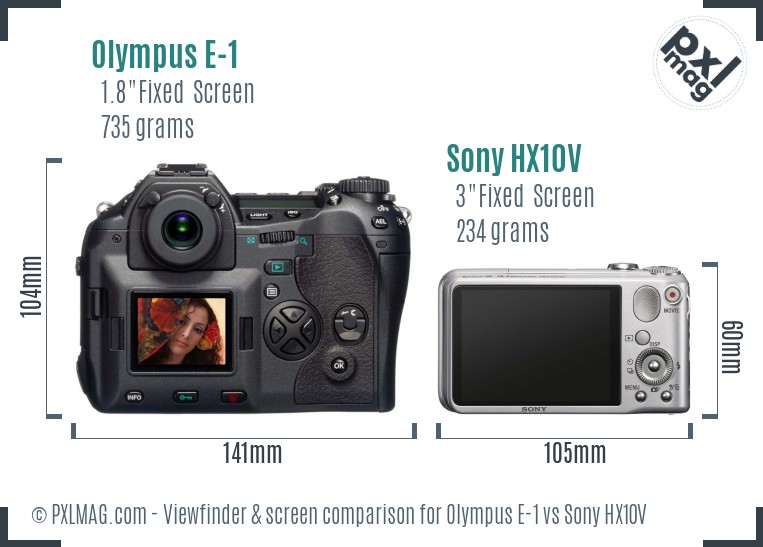Olympus E-1 vs Sony HX10V Screen and Viewfinder comparison