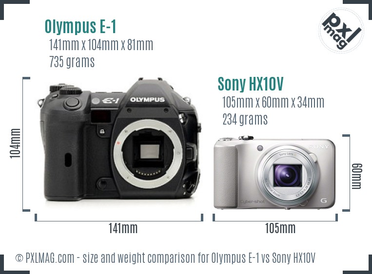 Olympus E-1 vs Sony HX10V size comparison