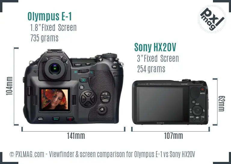 Olympus E-1 vs Sony HX20V Screen and Viewfinder comparison