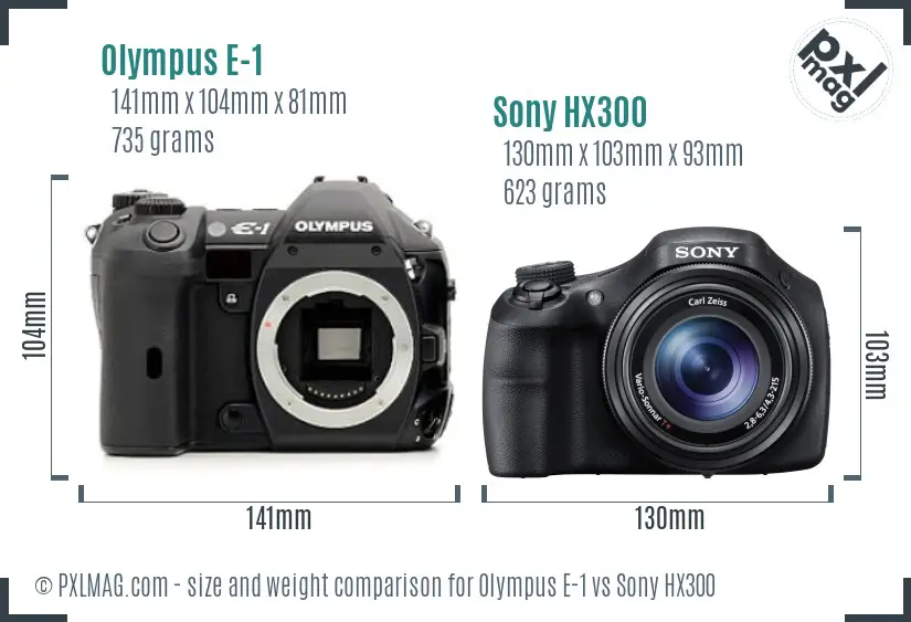 Olympus E-1 vs Sony HX300 size comparison