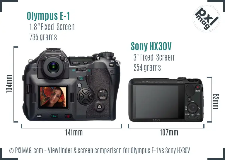 Olympus E-1 vs Sony HX30V Screen and Viewfinder comparison