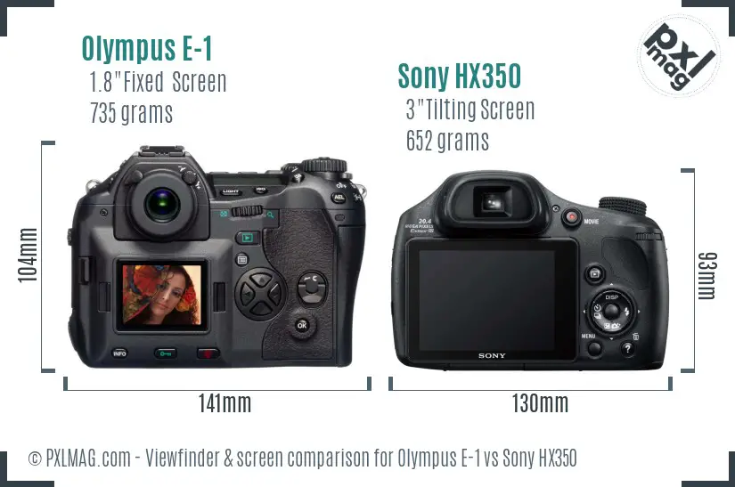 Olympus E-1 vs Sony HX350 Screen and Viewfinder comparison