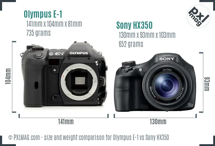 Olympus E-1 vs Sony HX350 size comparison