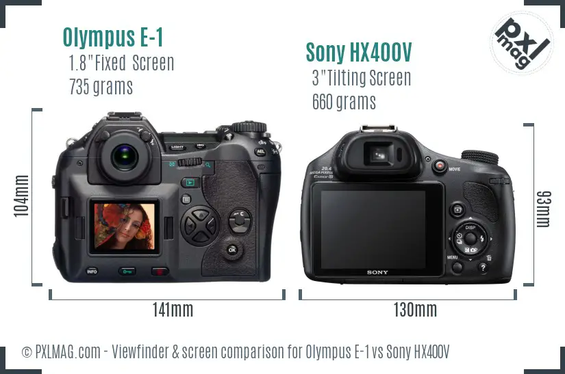 Olympus E-1 vs Sony HX400V Screen and Viewfinder comparison