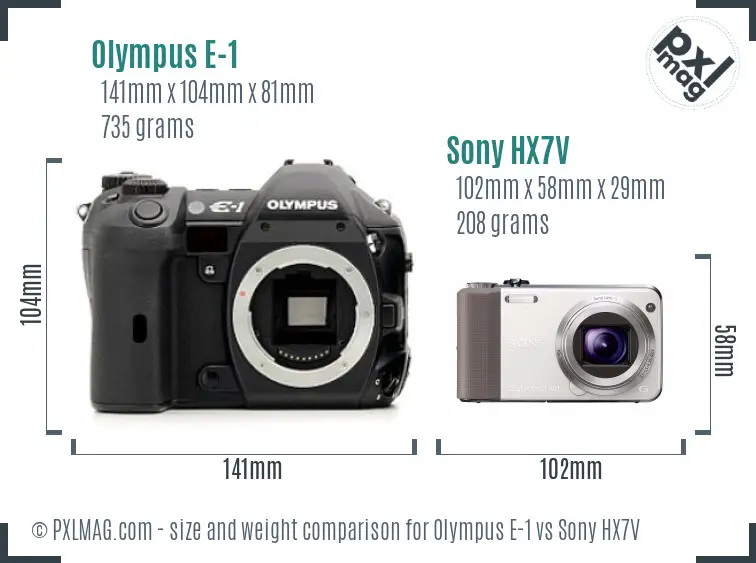 Olympus E-1 vs Sony HX7V size comparison