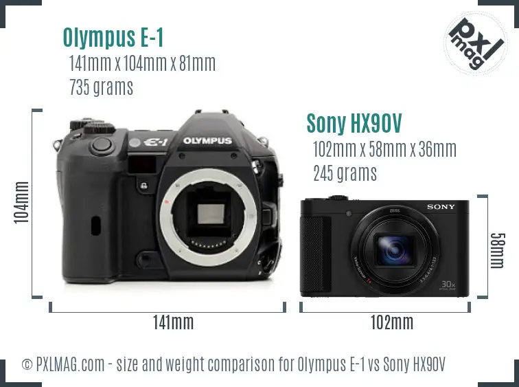 Olympus E-1 vs Sony HX90V size comparison