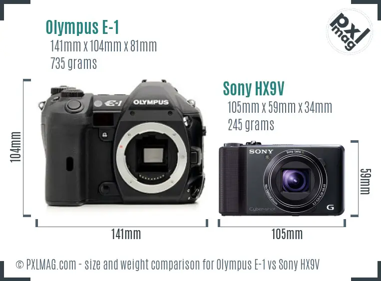 Olympus E-1 vs Sony HX9V size comparison
