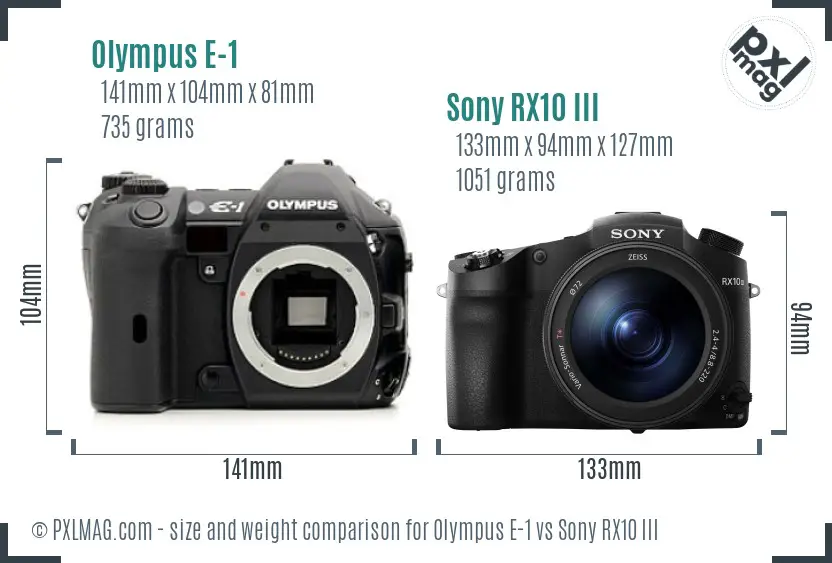 Olympus E-1 vs Sony RX10 III size comparison
