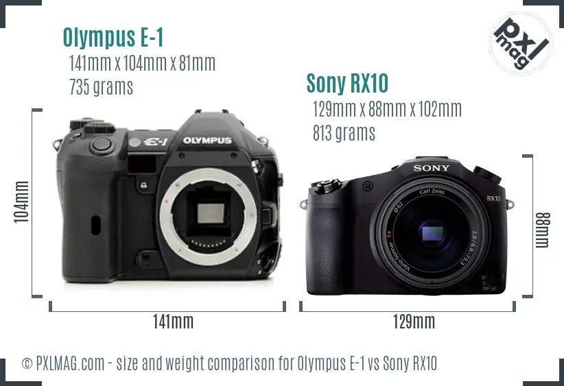 Olympus E-1 vs Sony RX10 size comparison