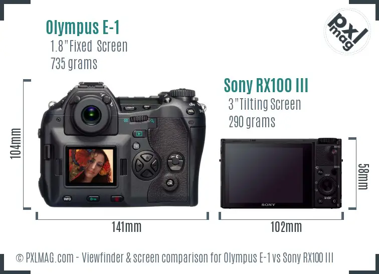 Olympus E-1 vs Sony RX100 III Screen and Viewfinder comparison