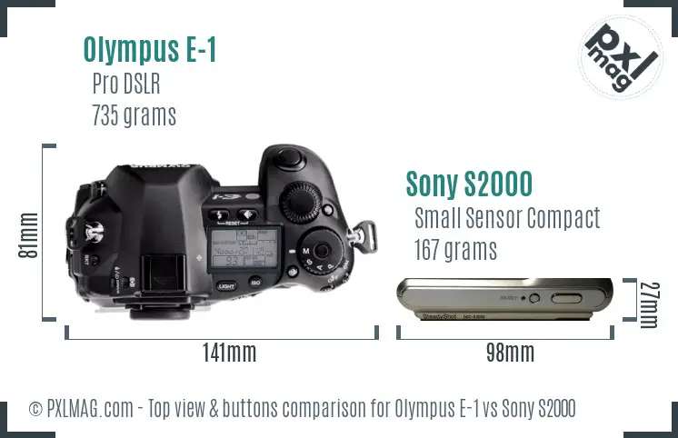 Olympus E-1 vs Sony S2000 top view buttons comparison