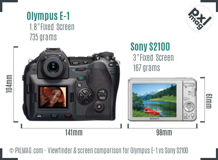 Olympus E-1 vs Sony S2100 Screen and Viewfinder comparison