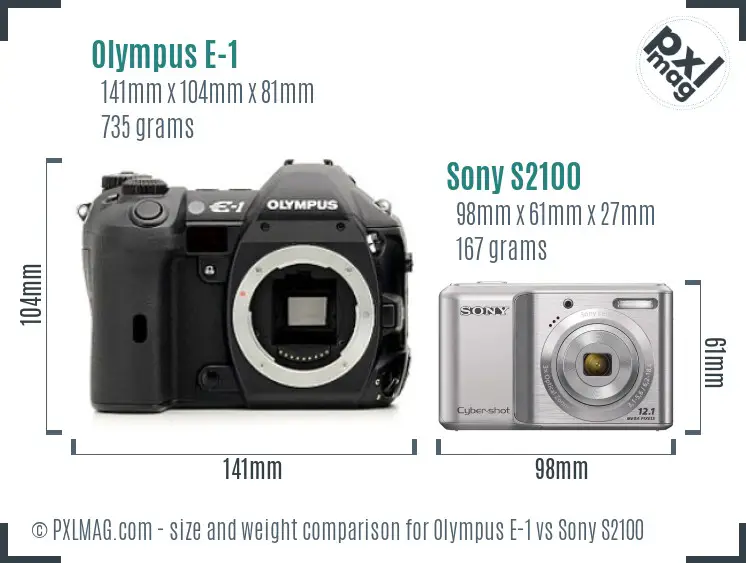 Olympus E-1 vs Sony S2100 size comparison