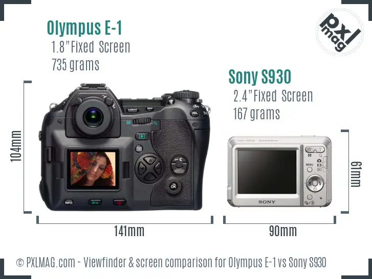 Olympus E-1 vs Sony S930 Screen and Viewfinder comparison