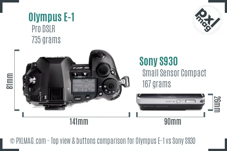 Olympus E-1 vs Sony S930 top view buttons comparison