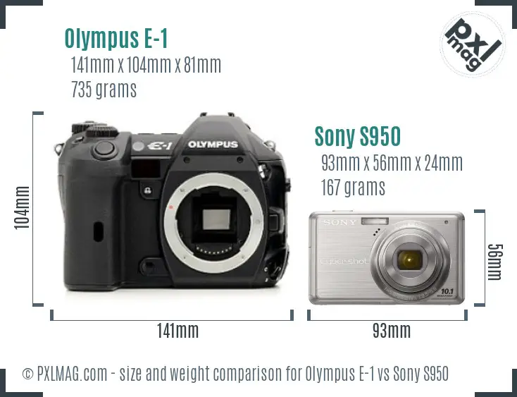 Olympus E-1 vs Sony S950 size comparison