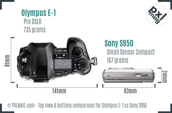 Olympus E-1 vs Sony S950 top view buttons comparison