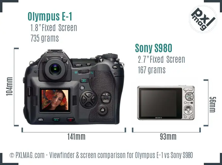 Olympus E-1 vs Sony S980 Screen and Viewfinder comparison