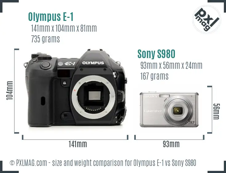 Olympus E-1 vs Sony S980 size comparison