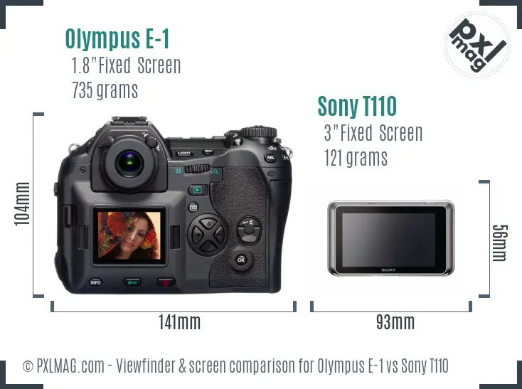 Olympus E-1 vs Sony T110 Screen and Viewfinder comparison