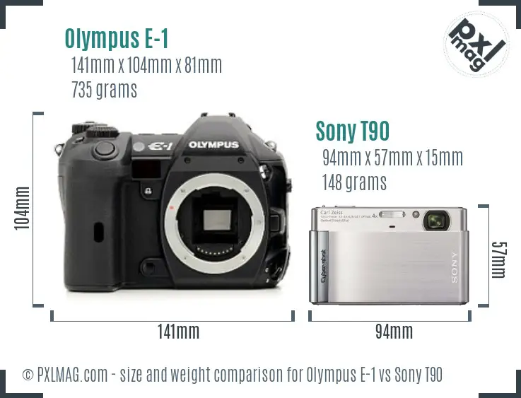 Olympus E-1 vs Sony T90 size comparison Olympus E-1 vs Sony T90 size comparison