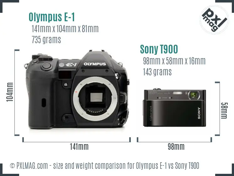 Olympus E-1 vs Sony T900 size comparison Olympus E-1 vs Sony T900 size comparison