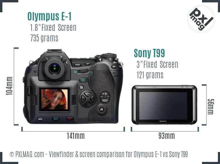 Olympus E-1 vs Sony T99 Screen and Viewfinder comparison