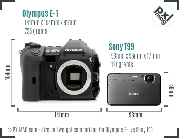 Olympus E-1 vs Sony T99 size comparison