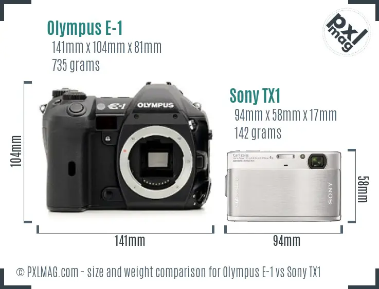 Olympus E-1 vs Sony TX1 size comparison Olympus E-1 vs Sony TX1 size comparison