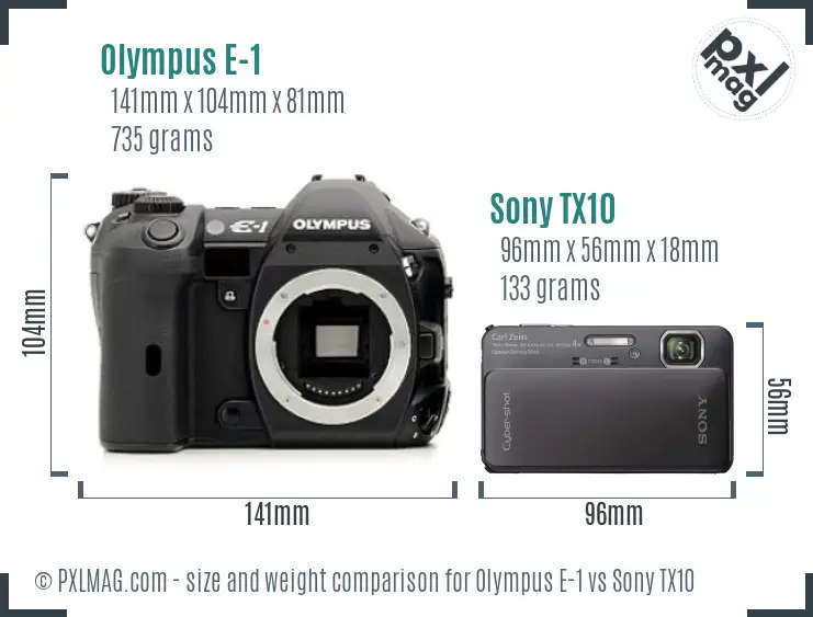 Olympus E-1 vs Sony TX10 size comparison Olympus E-1 vs Sony TX10 size comparison
