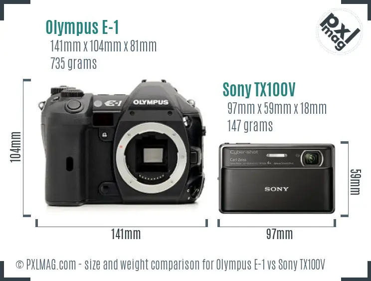 Olympus E-1 vs Sony TX100V size comparison Olympus E-1 vs Sony TX100V size comparison