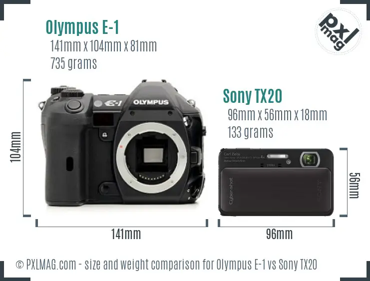 Olympus E-1 vs Sony TX20 size comparison