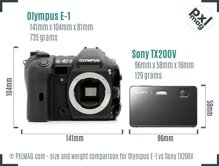 Olympus E-1 vs Sony TX200V size comparison