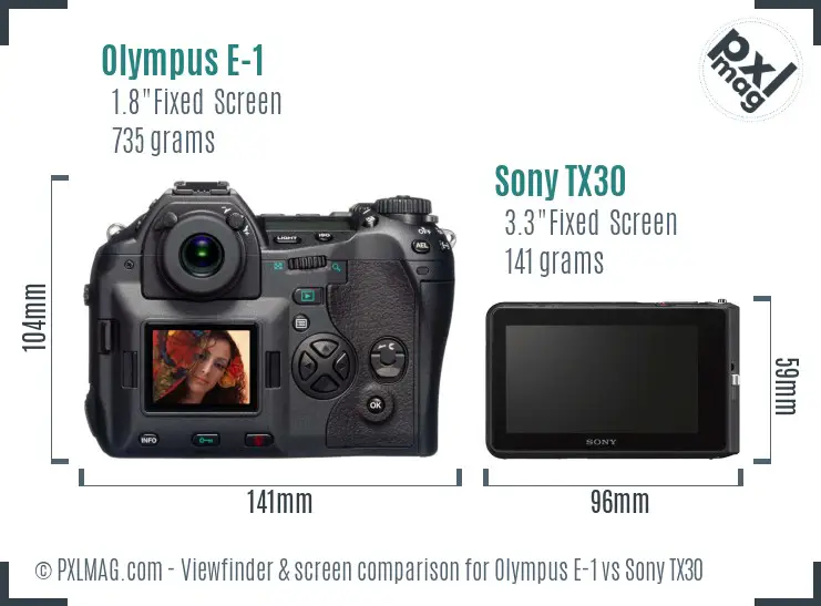 Olympus E-1 vs Sony TX30 Screen and Viewfinder comparison Olympus E-1 vs Sony TX30 Screen and Viewfinder comparison