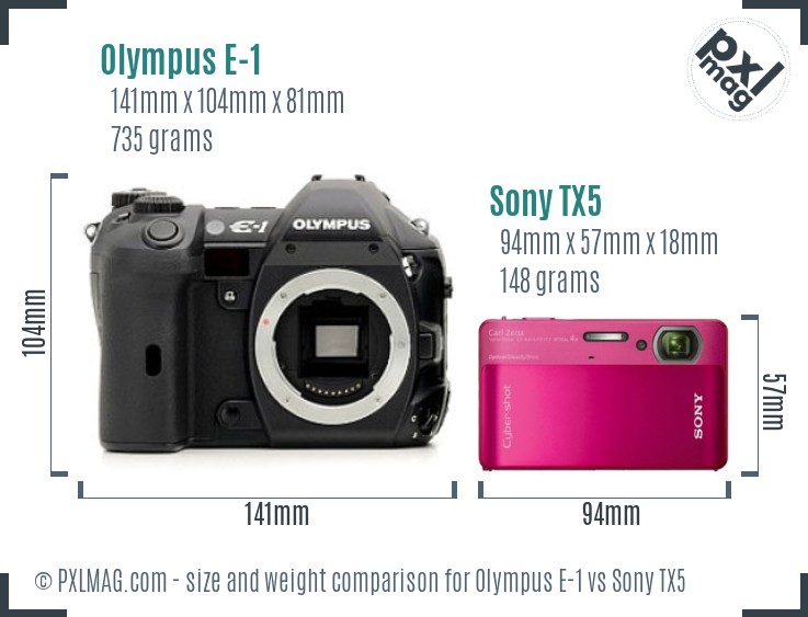 Olympus E-1 vs Sony TX5 size comparison
