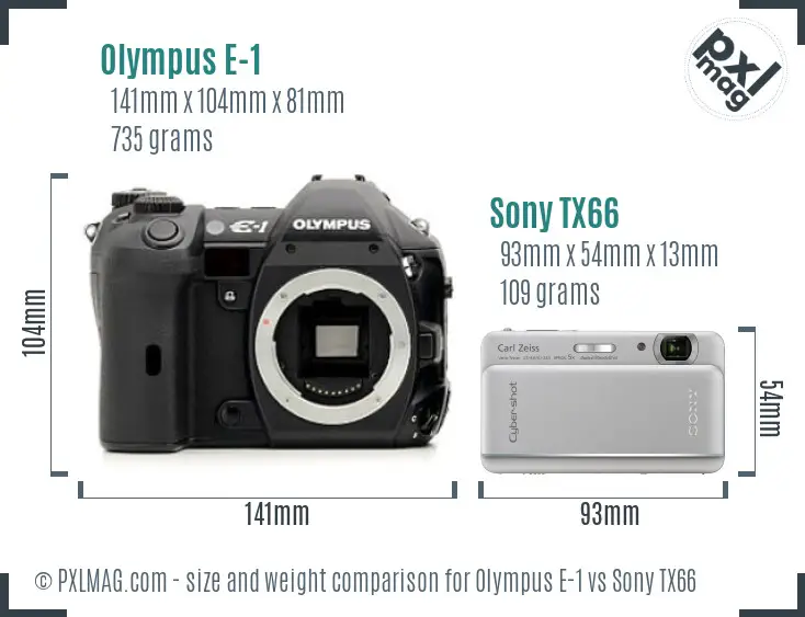 Olympus E-1 vs Sony TX66 size comparison