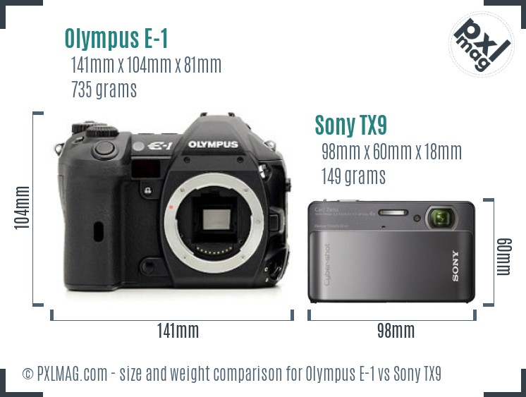 Olympus E-1 vs Sony TX9 size comparison Olympus E-1 vs Sony TX9 size comparison
