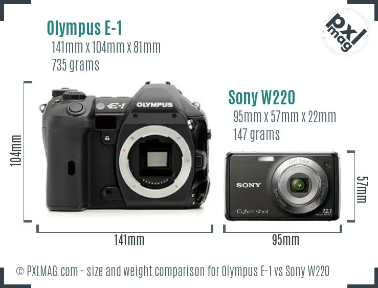 Olympus E-1 vs Sony W220 size comparison