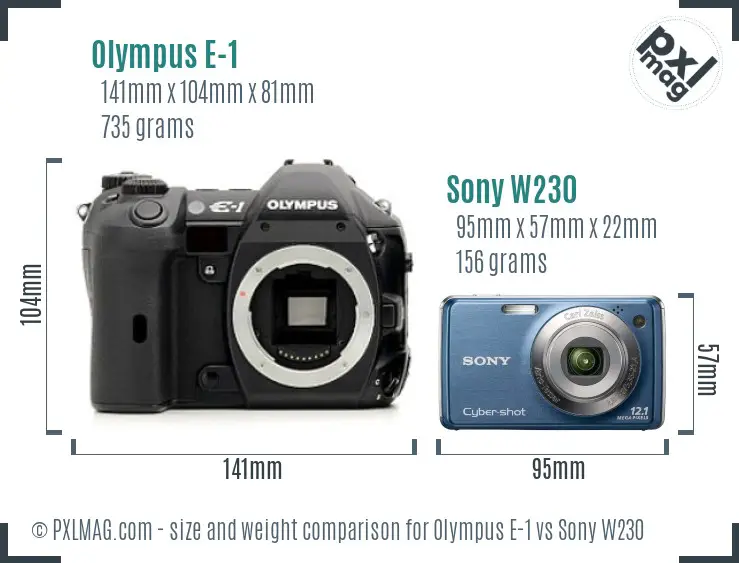 Olympus E-1 vs Sony W230 size comparison Olympus E-1 vs Sony W230 size comparison