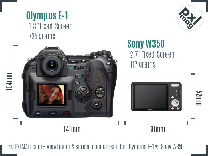 Olympus E-1 vs Sony W350 Screen and Viewfinder comparison