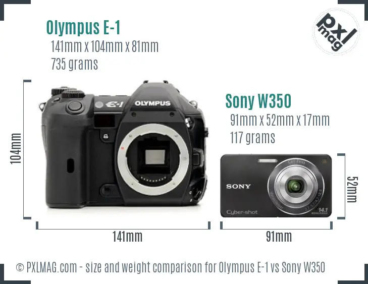 Olympus E-1 vs Sony W350 size comparison