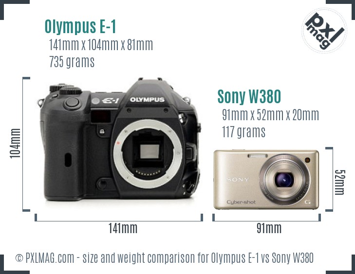 Olympus E-1 vs Sony W380 size comparison