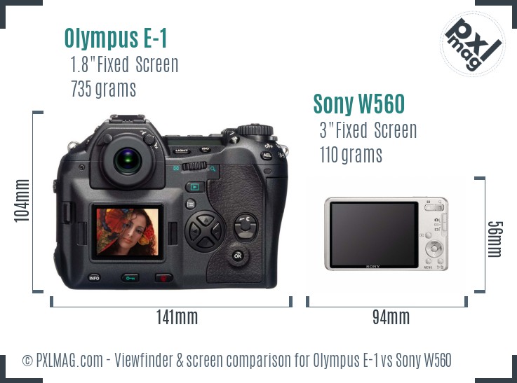 Olympus E-1 vs Sony W560 Screen and Viewfinder comparison