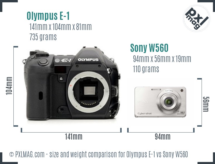 Olympus E-1 vs Sony W560 size comparison