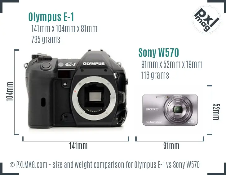 Olympus E-1 vs Sony W570 size comparison