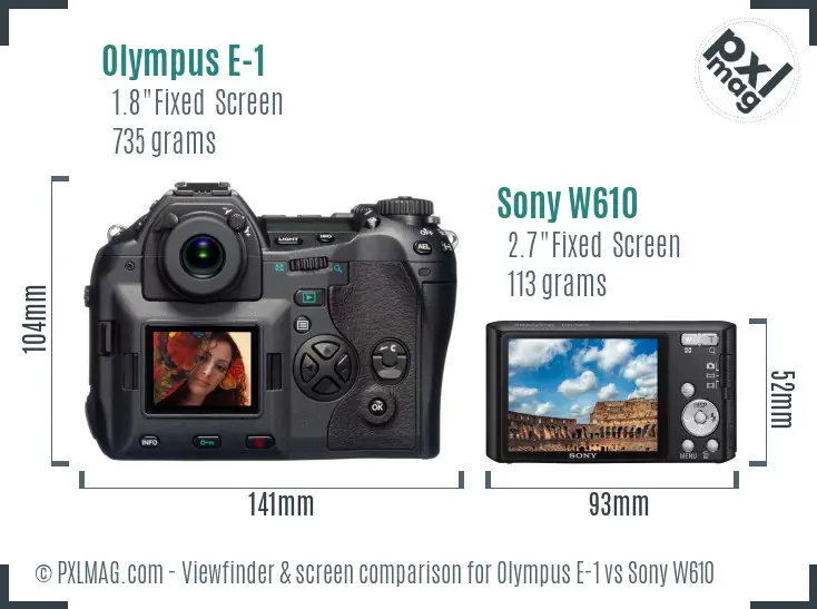 Olympus E-1 vs Sony W610 Screen and Viewfinder comparison