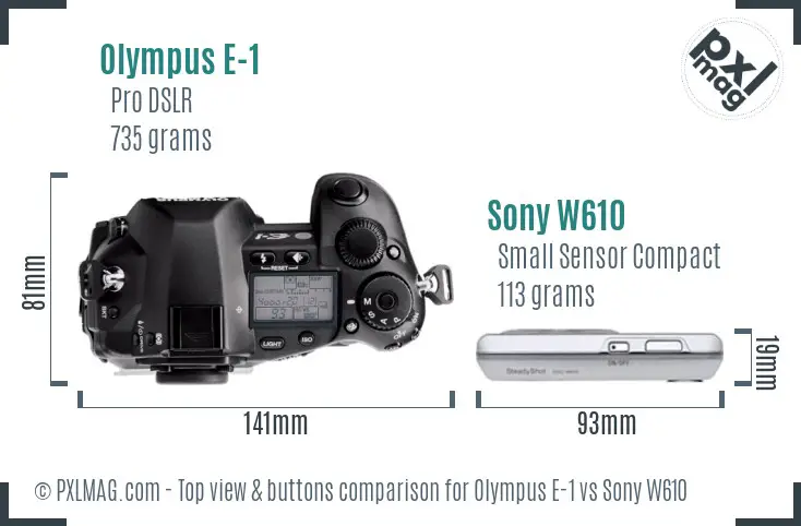 Olympus E-1 vs Sony W610 top view buttons comparison